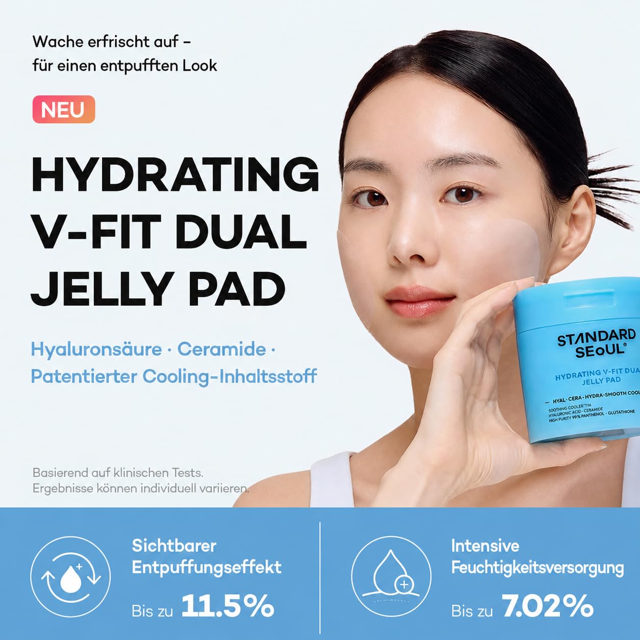 Hydrating V-Fit Dual Jelly Toner Pads, Deep Hydration & De-Puffing, Dual Sided Cooling 2-in-1 Toner Pack and Wipe Pads with Hyaluronsäure, Ceramides and Panthenol, 60 Pads