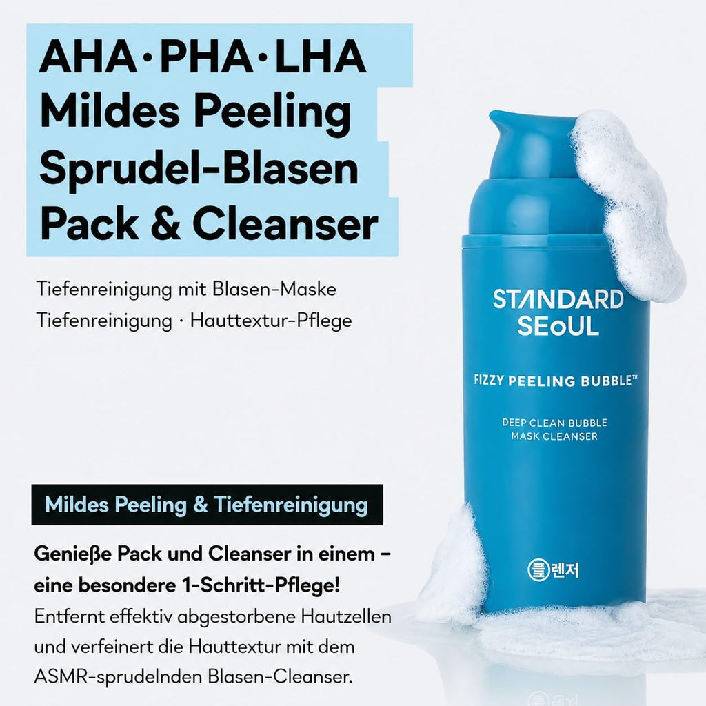 Deep Clean Bubble Cleanser – Gel-zu-Schaum Peeling-Waschgel mit AHA, PHA, LHA & Teebaumextrakt, sanfte & hautglättende Gesichtsreinigung für empfindliche & unebene Haut, 50ml