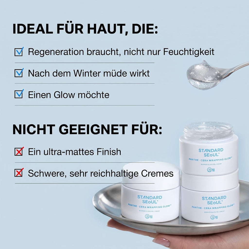 Barrier Glass Gel Cream 50ml | Leichte Feuchtigkeitscreme, Panthenol & 5 Ceramide, Beruhigt & Repariert Hautbarriere, Für empfindliche Haut