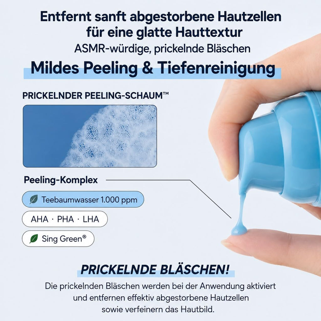 Deep Clean Bubble Cleanser – Gel-zu-Schaum Peeling-Waschgel mit AHA, PHA, LHA & Teebaumextrakt, sanfte & hautglättende Gesichtsreinigung für empfindliche & unebene Haut, 50ml